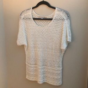 Loft white crochet summer short sleeve sweater